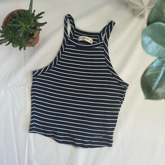 Abercrombie High-Neck Striped Crop Top - Picture 1 of 5